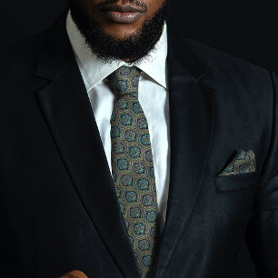 Teal Italian Silk Primrose Vintage Floral Men's Tie