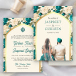 Teal Ivory Floral Punjabi Anand Karaj Sikh Wedding Invitation<br><div class="desc">Amaze your guests with this elegant Sikh wedding invite featuring a beautiful watercolor illustration of a Punjabi couple with modern typography. Simply add your event details on this easy-to-use template to make it a one-of-a-kind invitation.</div>