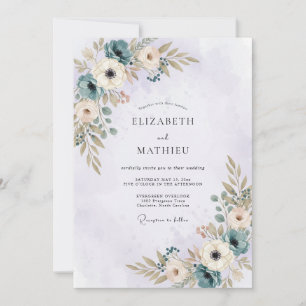 Teal Ivory Foliage Eucalyptus Wedding Invitation