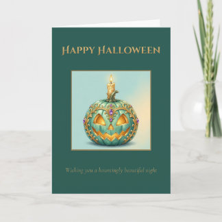 Teal Jack-O-Lantern with Curly Gold Stem Card