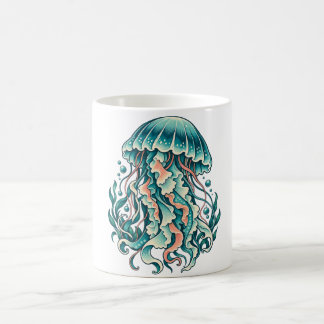 Teal Jellyfish with Flowing Ocean Tentacles Coffee Mug