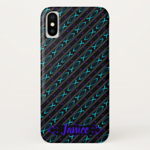 teal Jesus fish pattern Case-Mate iPhone Case
