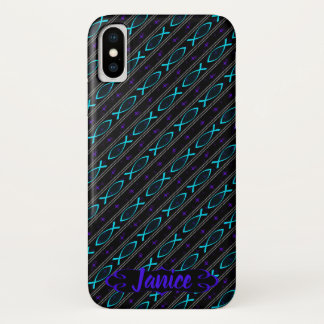 teal Jesus fish pattern Case-Mate iPhone Case
