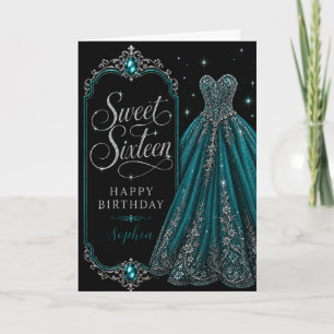 Teal Jewel Sweet 16 Birthday Celebration Card