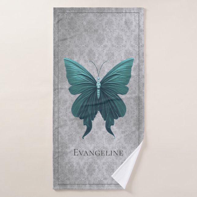 Teal Jewelled Butterfly Bath Towel Set (Bath Towel)