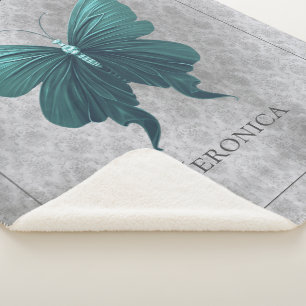 Teal Jewelled Butterfly Sherpa Blanket