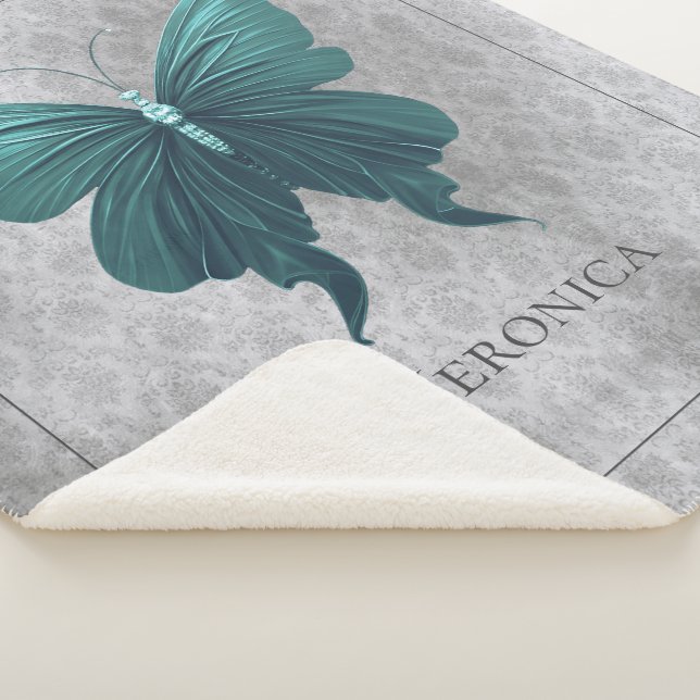 Teal Jewelled Butterfly Sherpa Blanket (3/4)
