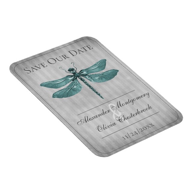 Teal Jewelled Dragonfly Save the Date Magnet (Right Side)
