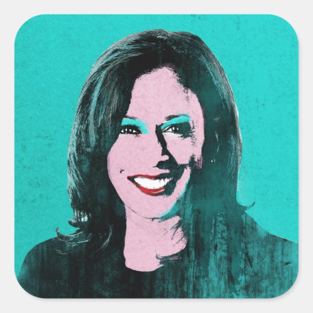 Teal Kamala Harris Pop Art Square Sticker (Front)