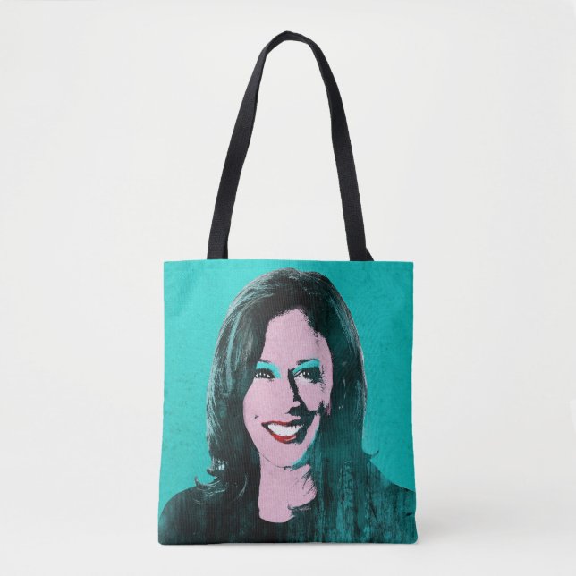 Teal Kamala Harris Pop Art Tote Bag (Front)