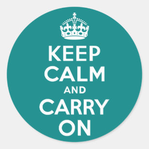 Teal Keep Calm and Carry On Classic Round Sticker