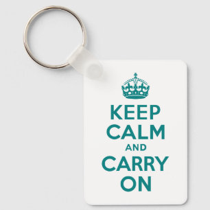 Teal Keep Calm and Carry On Key Ring