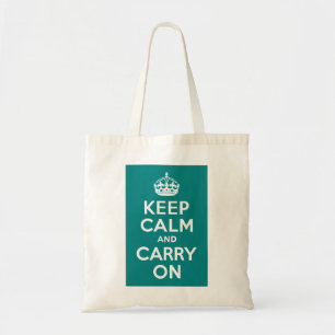 Teal Keep Calm and Carry On Tote Bag
