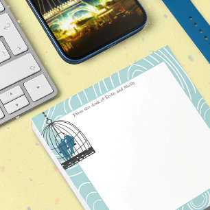 Teal Kissing Love Birds Scrapbook Page or Crafts Notepad