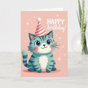 Teal Kitty Birthday Card