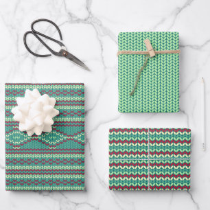 Teal Knit Look Wrapping Paper Set