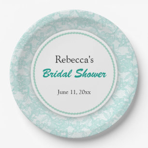 Teal Lace Personalised Bridal Shower Paper Plate