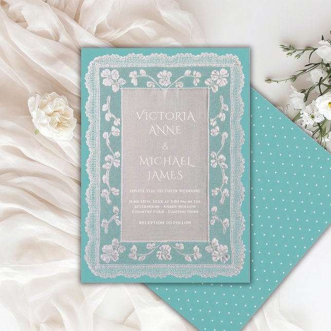 Teal Lace Whimsical Vintage Wedding  Invitation (Creator Uploaded)