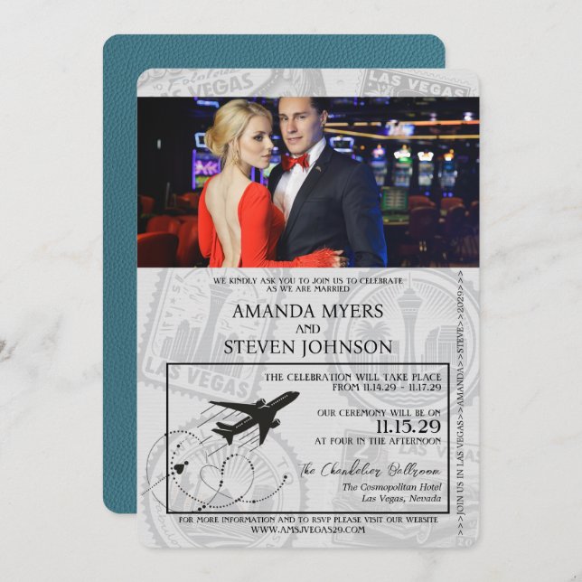 Teal Las Vegas Passport Wedding Invitation (Front/Back)