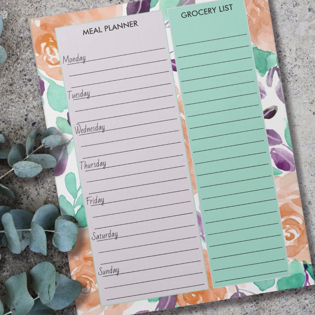 Teal Lavender Floral Meal Planner & Grocery List Notepad (Creator Uploaded)