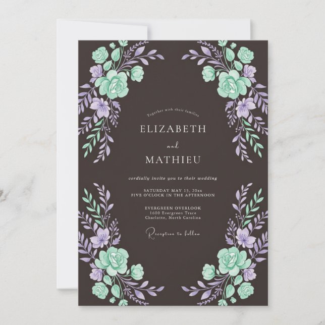 Teal Lavender Floral Romance Wedding Invitation (Front)
