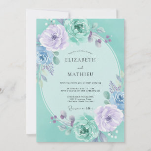 Teal Lavender Floral Wreath Wedding Invitation