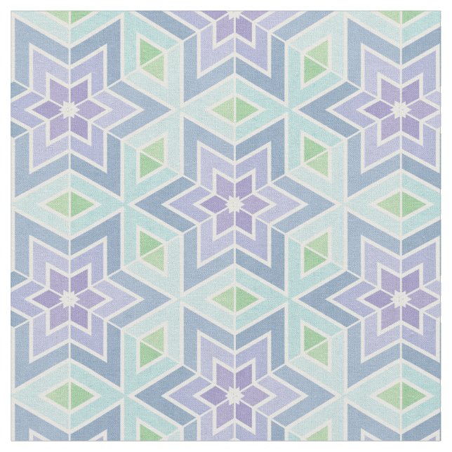 Teal & Lavender Geometric Stars & Diamonds Pattern Fabric (Close Up)