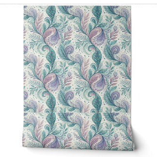 Teal & Lavender Paisley Watercolor Floral Pattern Wallpaper