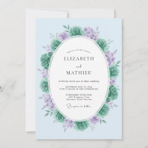 Teal Lavender Peaceful Spring Wedding Invitation