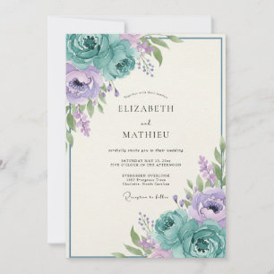 Teal Lavender Romantic Floral Wedding Invitation