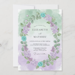 Teal Lavender Whimsical Spring Wedding Invitation
