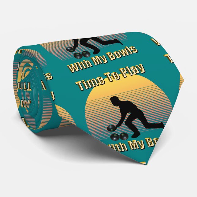 Teal Lawn Bowls Playtime, Neck Tie (Rolled)