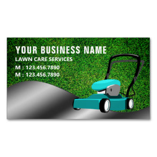 Teal Lawn Mower Gardening Service Grass Cutting Magnetic Business Card