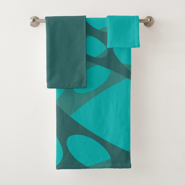 Teal Layered Ovals  Bath Towel Set (Insitu)