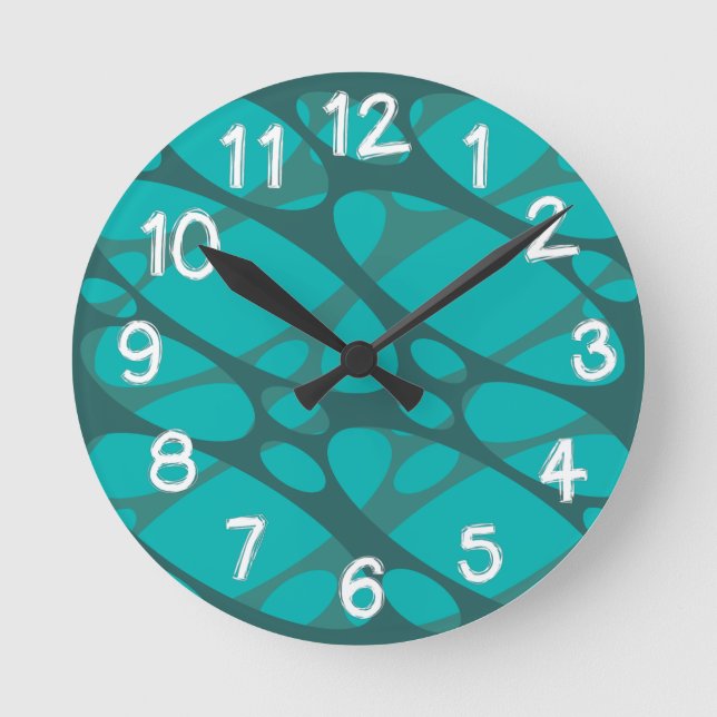 Teal Layered Ovals  Round Clock (Front)