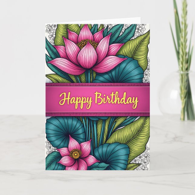 Teal Leaf Birthday Card (Front)