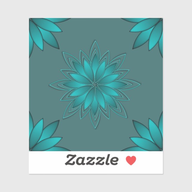 Teal Leaf Mandala Design on Dark Cyan (Sheet)