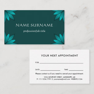 Teal Leaf Mandala Design on Dark Cyan Appointment Card