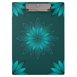 Teal Leaf Mandala Design on Dark Cyan Clipboard