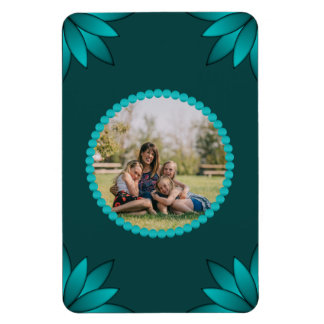 Teal Leaf Mandala Design on Dark Cyan Magnet