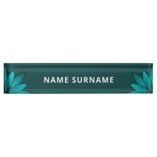 Teal Leaf Mandala Design on Dark Cyan Nameplate