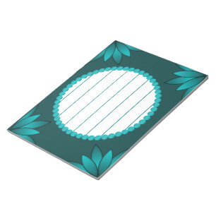 Teal Leaf Mandala Design on Dark Cyan Notepad