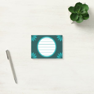 Teal Leaf Mandala Design on Dark Cyan Post-it Notes