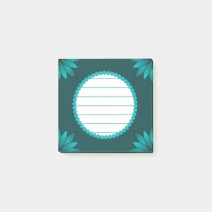 Teal Leaf Mandala Design on Dark Cyan Post-it Notes