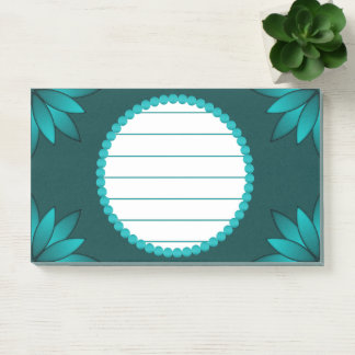 Teal Leaf Mandala Design on Dark Cyan Post-it Notes