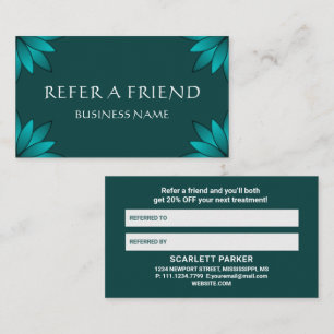 Teal Leaf Mandala Design on Dark Cyan Referral Card