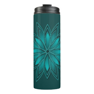 Teal Leaf Mandala Design on Dark Cyan Thermal Tumbler