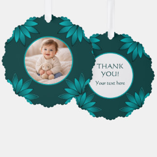 Teal Leaf Mandala Design on Dark Cyan Tree Decoration Card