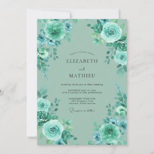 Teal Leaf Watercolor Wedding Invitation