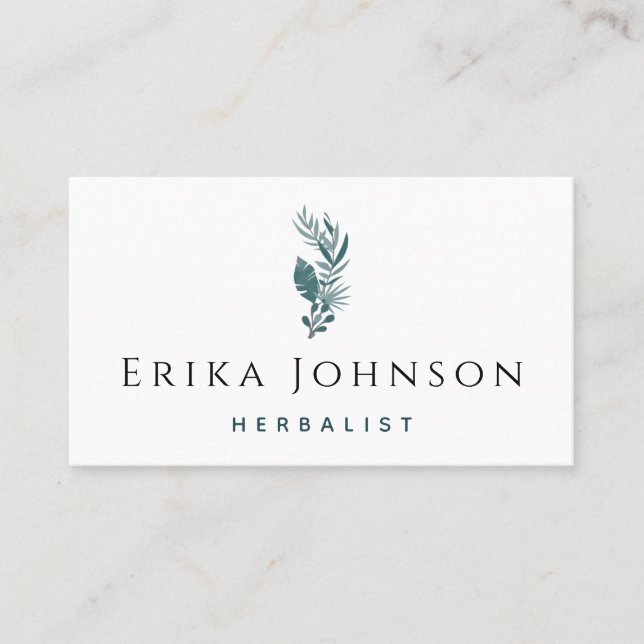 Teal Leafy Plant Herbal Medicine Consultant Simple Business Card (Front)